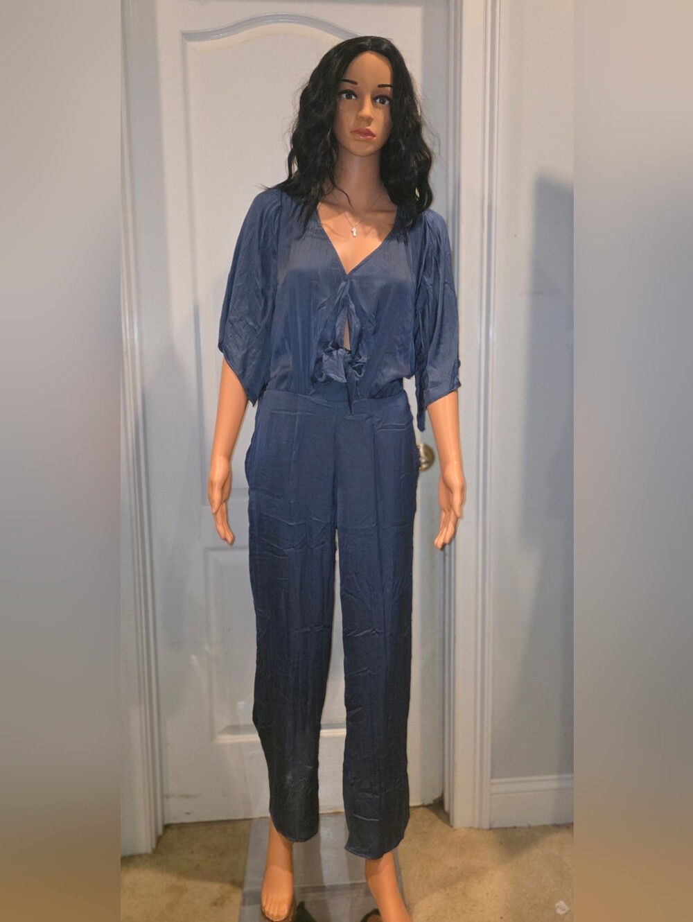 Umgee Navy Tie-Front V-Neck Jumpsuit